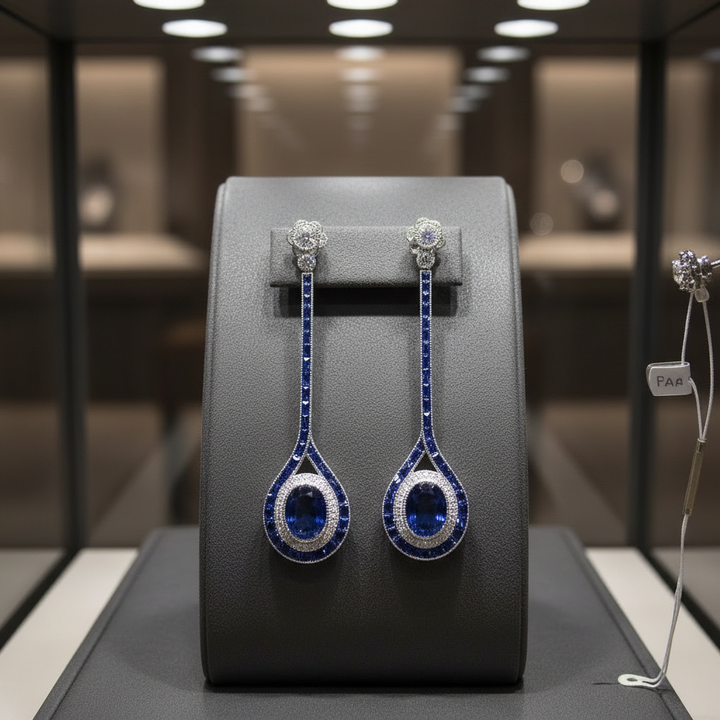 Sapphire and Diamond 14K White Gold Dangle Earrings