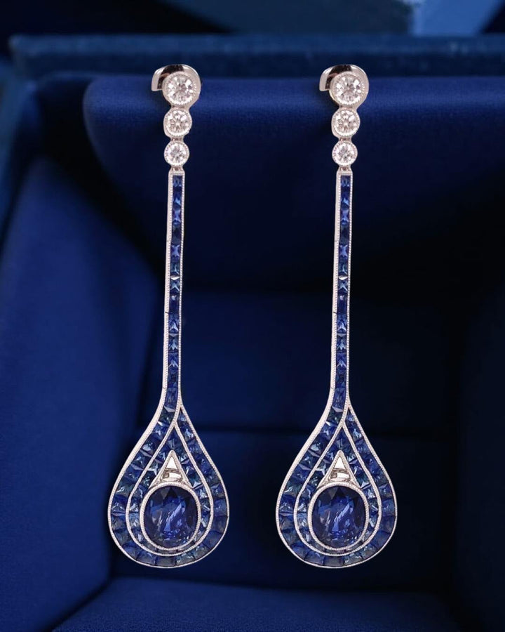 Sapphire and Diamond 14K White Gold Dangle Earrings