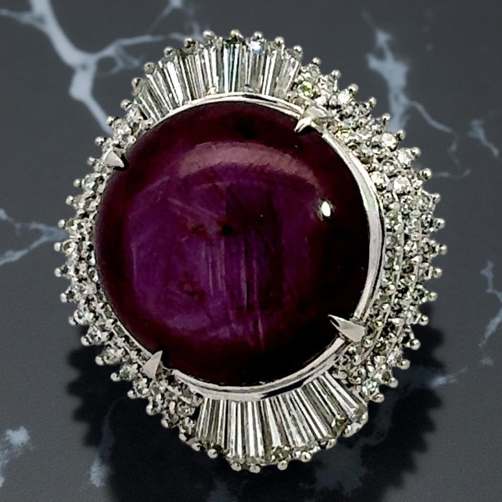 Estate 46.89 ct Star Ruby 3.25 cttw Diamond Platinum Ring 14991