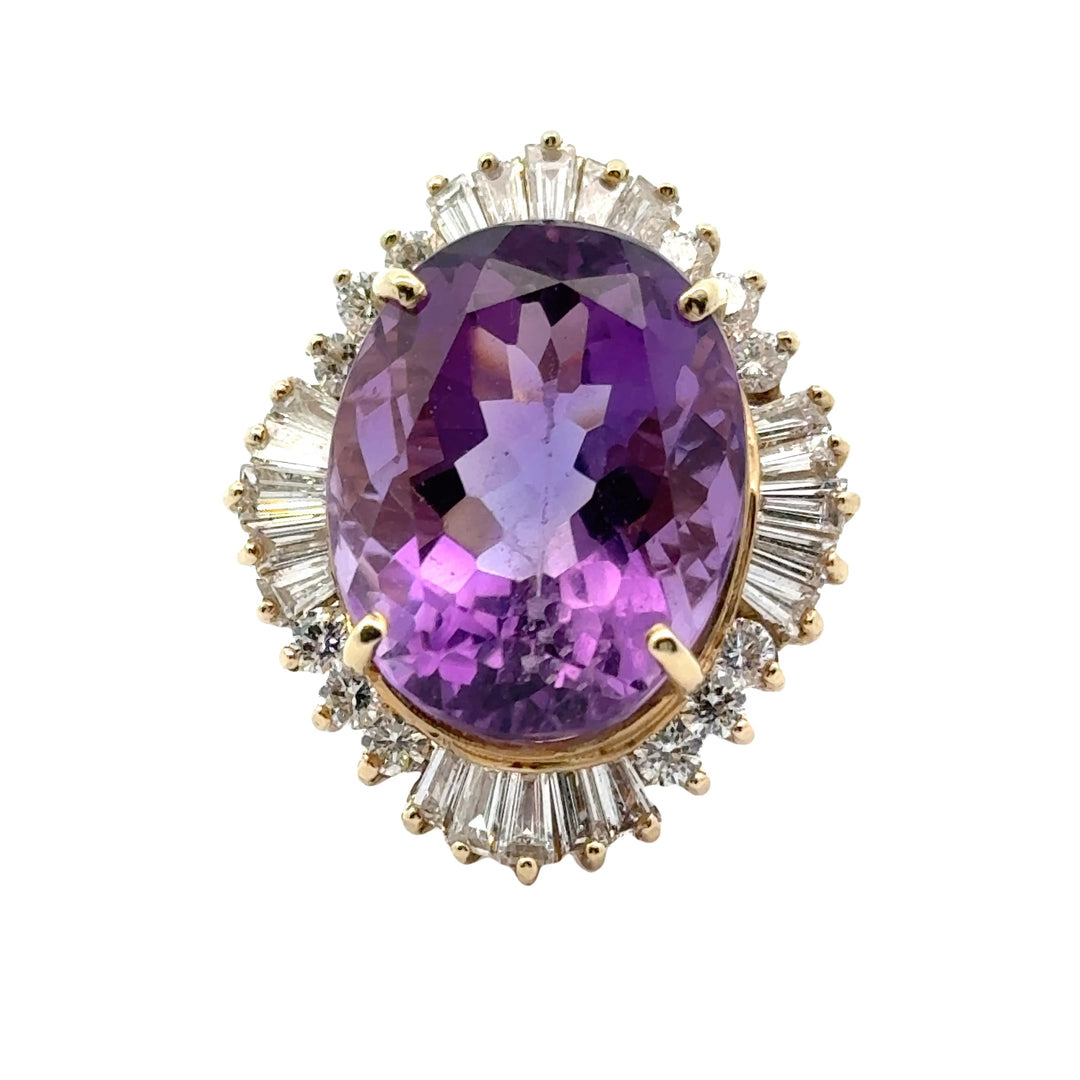 Estate 21 ct Amethyst Diamond 14K Yellow Gold Ring 15434