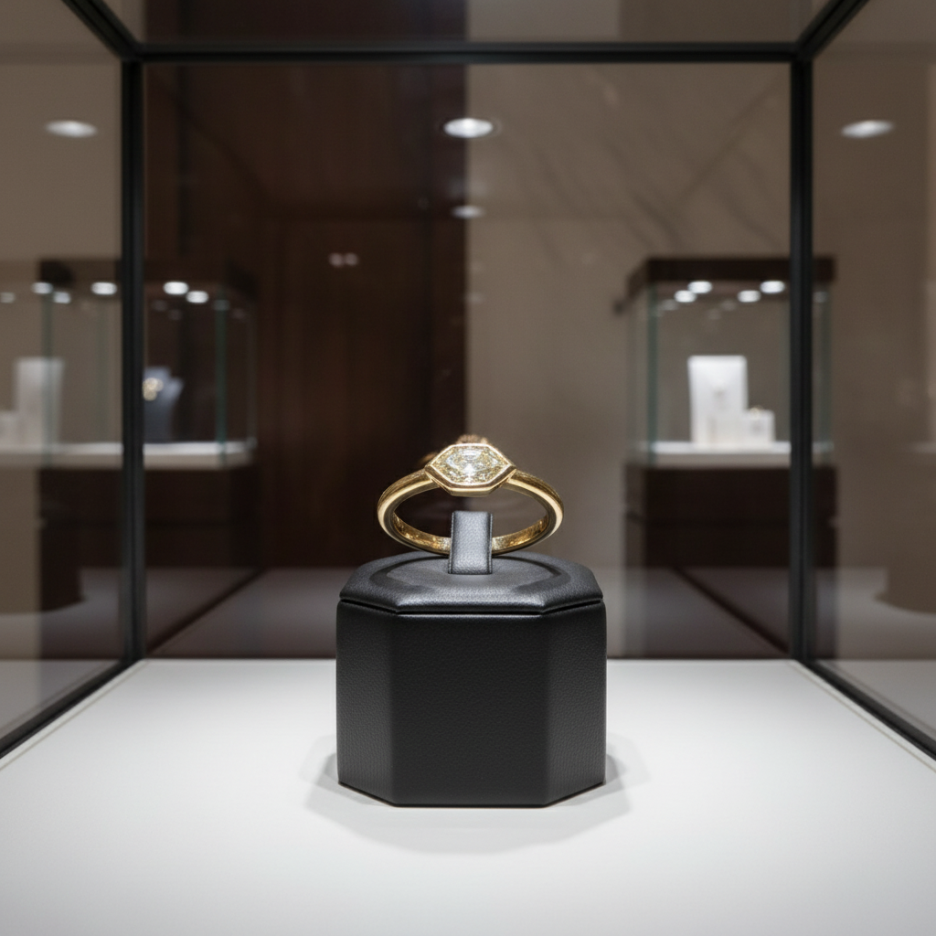 Custom Lozenge Cut 18kt Yellow Gold Diamond Ring