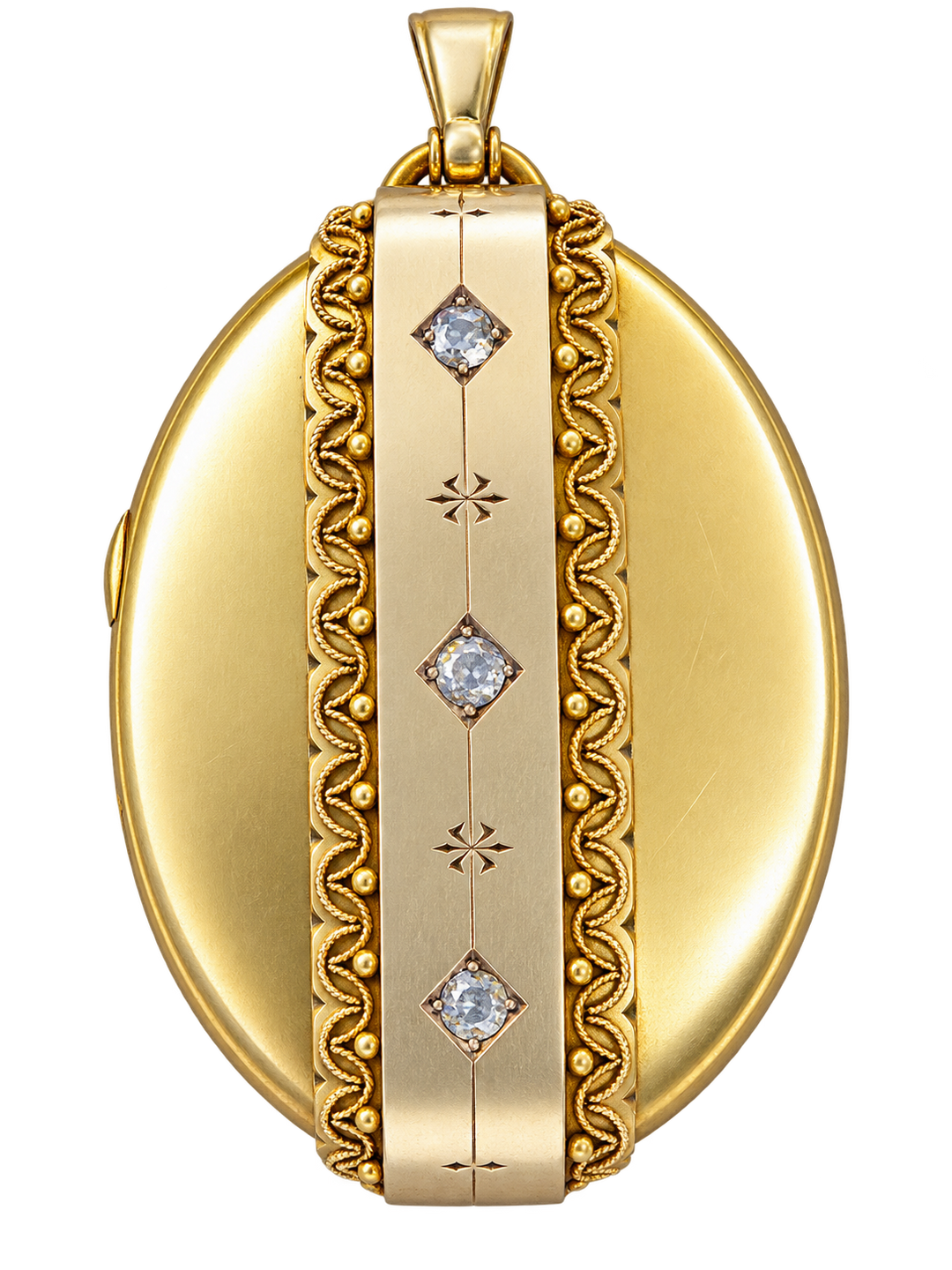 Victorian Estate By Watherston & Sons Of London Circa 1867 Rose Cut Diamonds and 18/21KT Yellow Gold Necklace & Locket In Original Box Circa 1867