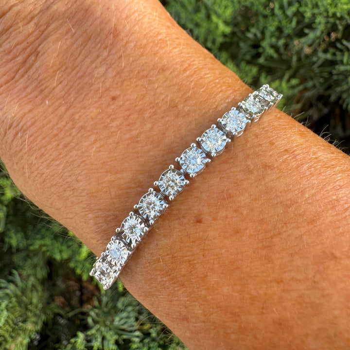 Diamond Illusion Tennis Bracelet 3.15cttw 14K White Gold.