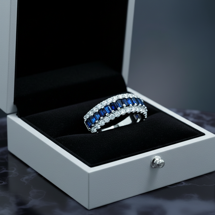 Sapphire, Diamond 18K White Gold Ring