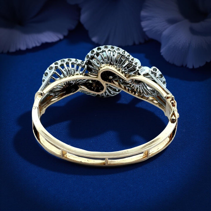 1960's Cultured Pearl Diamond 14K White and Yellow Gold Bangle