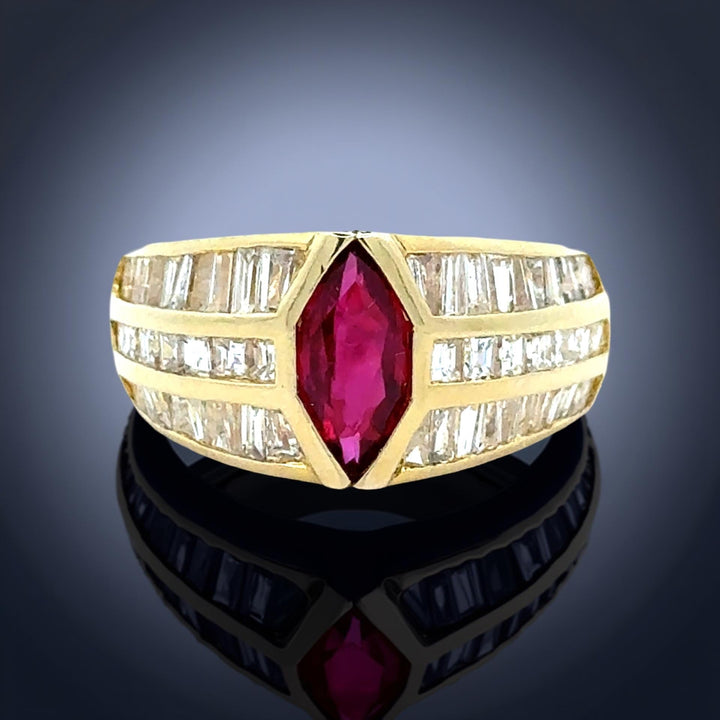 Fine Ruby, Diamond and 18K Yellow Gold Ring