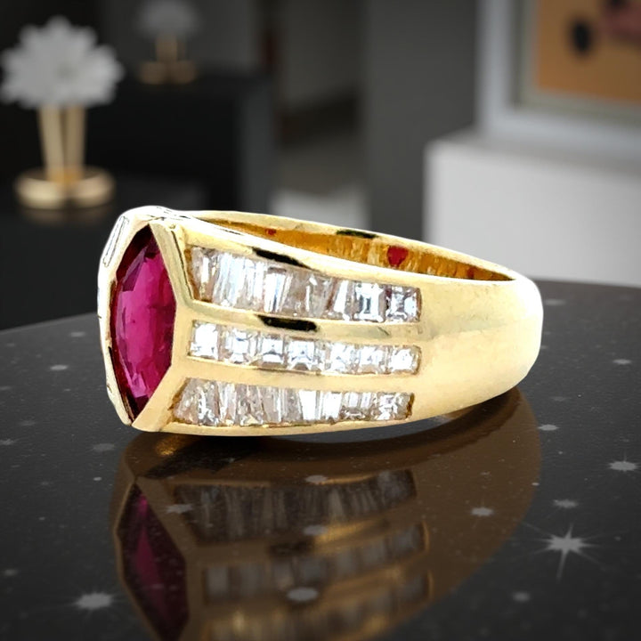 Fine Ruby, Diamond and 18K Yellow Gold Ring