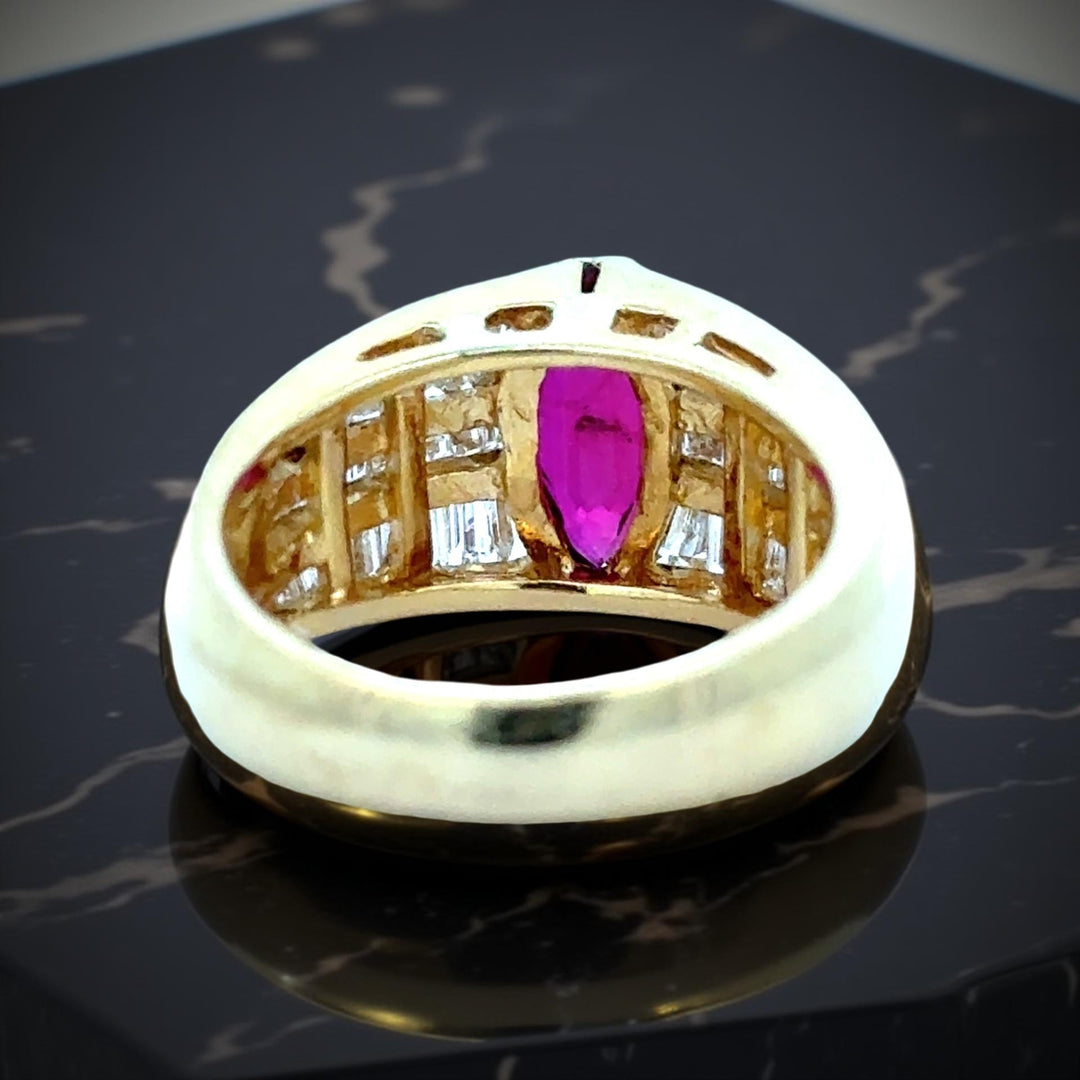 Fine Ruby, Diamond and 18K Yellow Gold Ring
