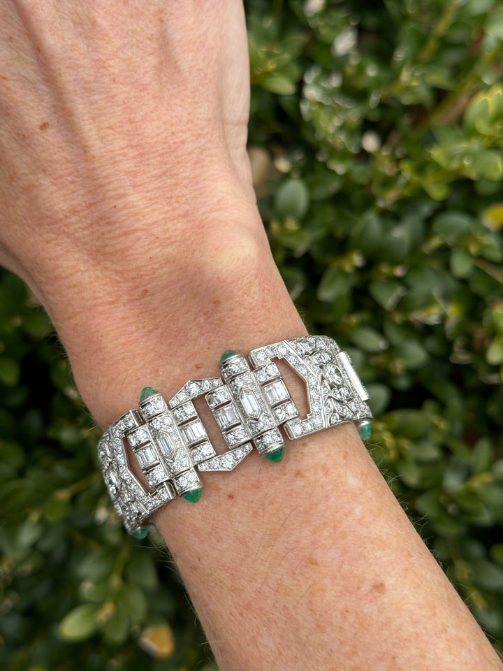 Art Deco Diamond, Emerald and Platinum Bracelet
