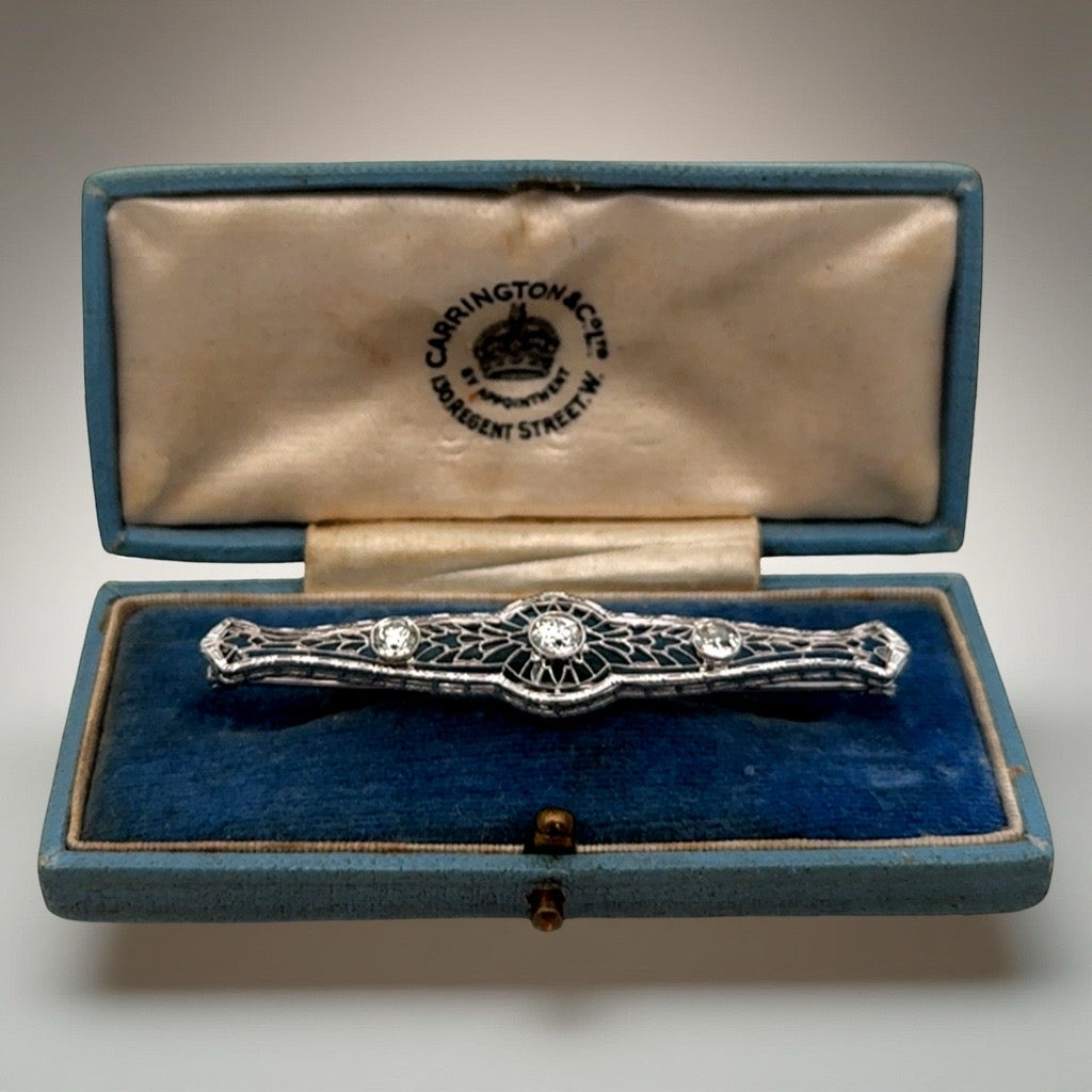 Art Deco Diamond Filigree White Gold Brooch