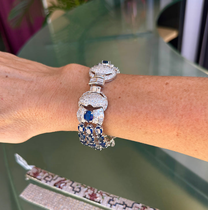 Sapphire, Diamond and 18K White Gold Bracelet