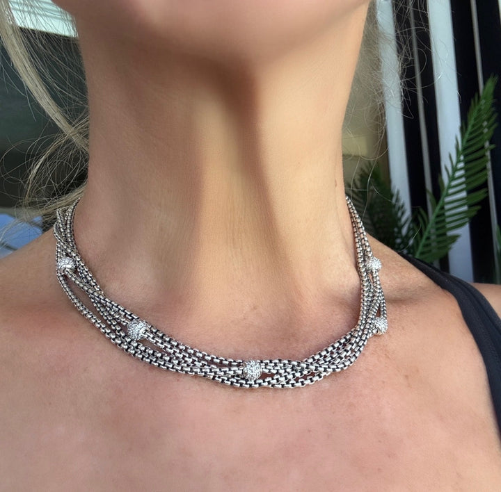 Estate David Yurman 1.75cttw Diamond Multi Strand 18k Yellow Gold and Silver Necklace