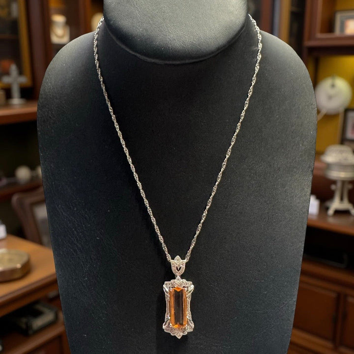 Imperial Topaz and Diamond Platinum Necklace