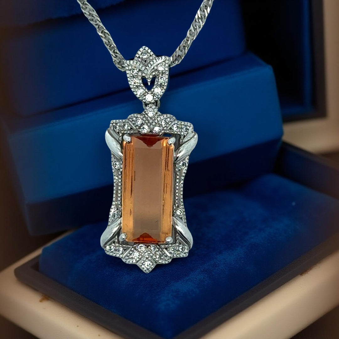 Imperial Topaz and Diamond Platinum Necklace