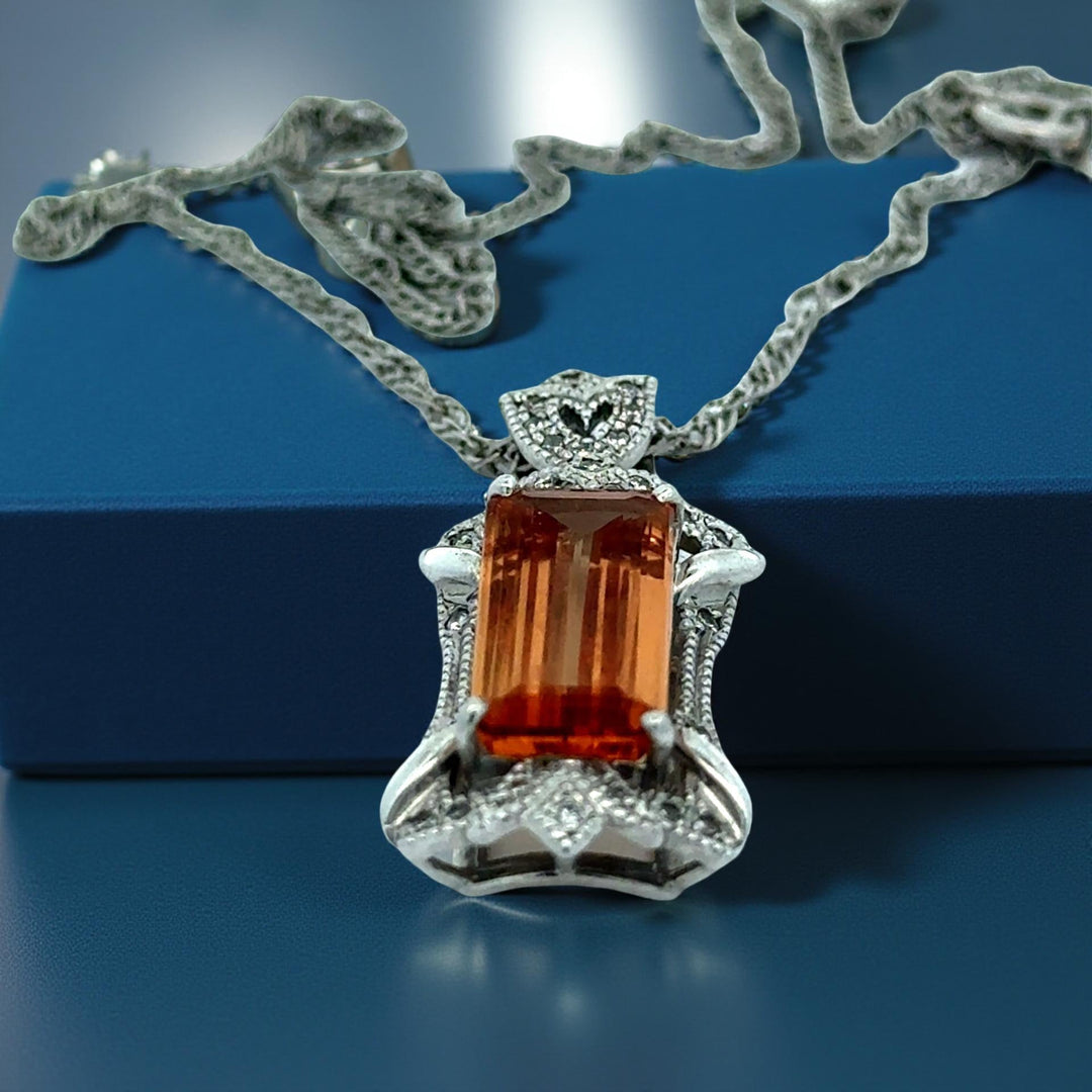 Imperial Topaz and Diamond Platinum Necklace