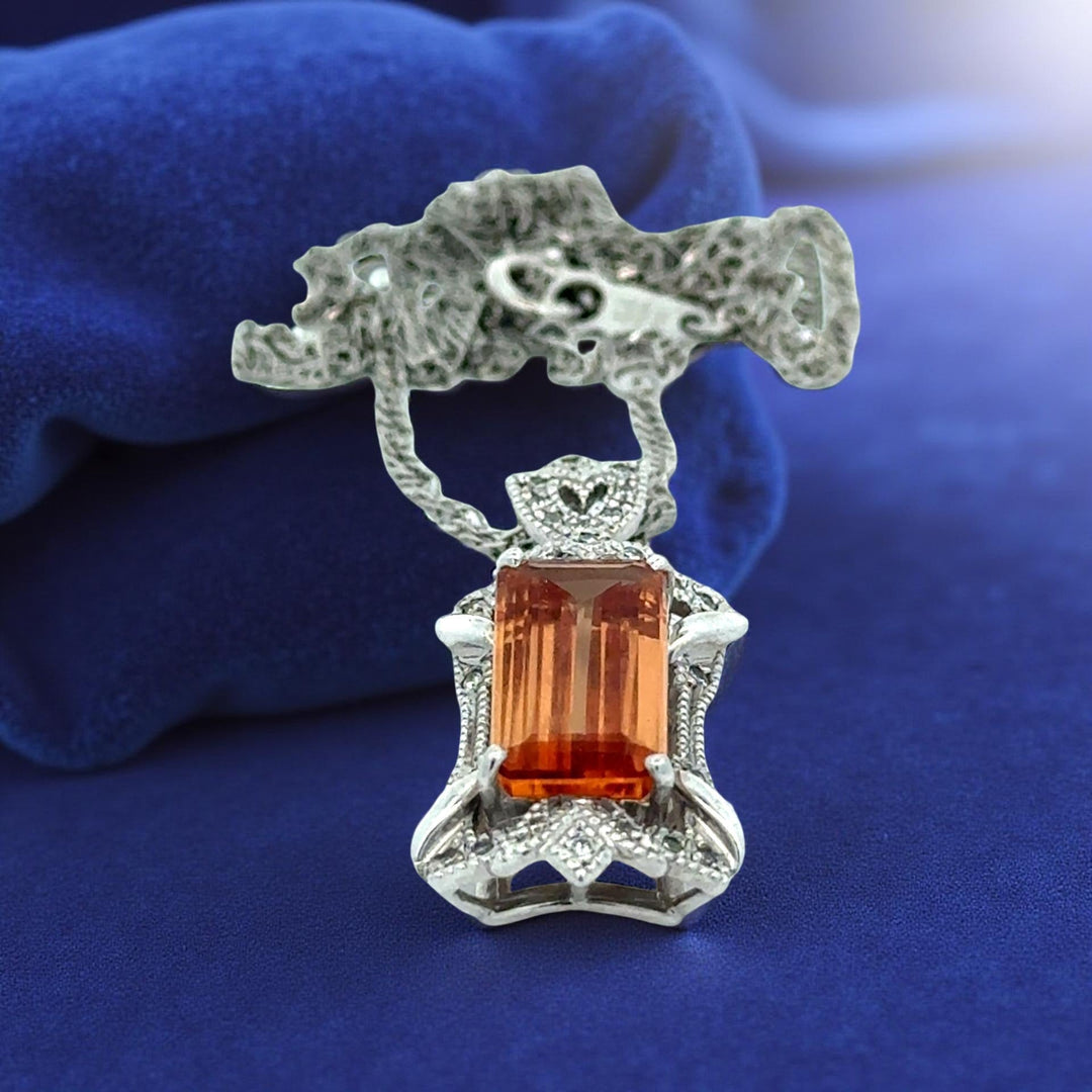 Imperial Topaz and Diamond Platinum Necklace