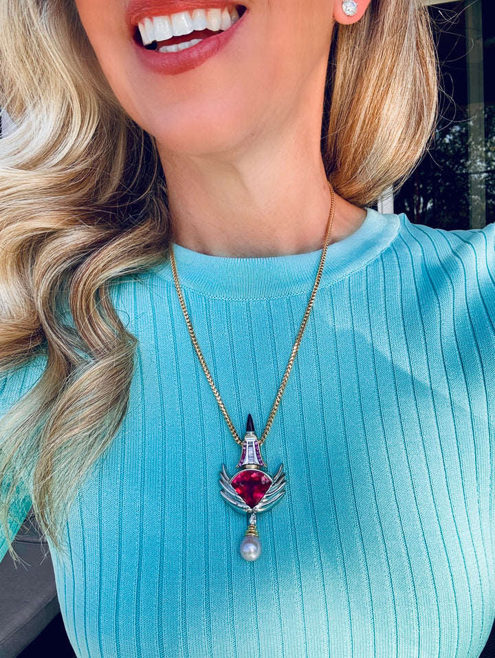 David Sacco Original  "The Art Of Being" Rubellite Natural Fancy Light Pink Diamond Necklace