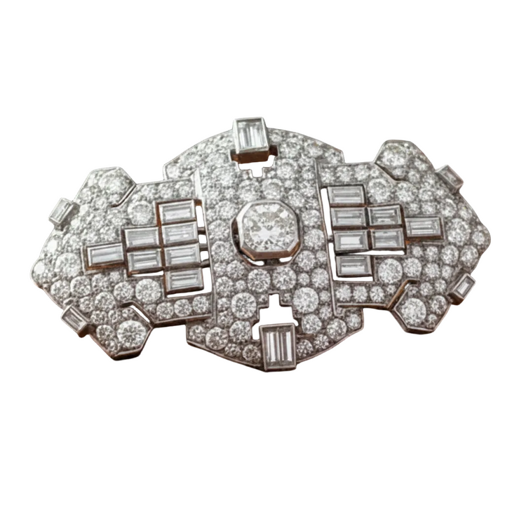 Art Deco 17.50 ctw Diamond (Center Diamond 2.50 ct), Platinum and 18K White Gold Brooch
