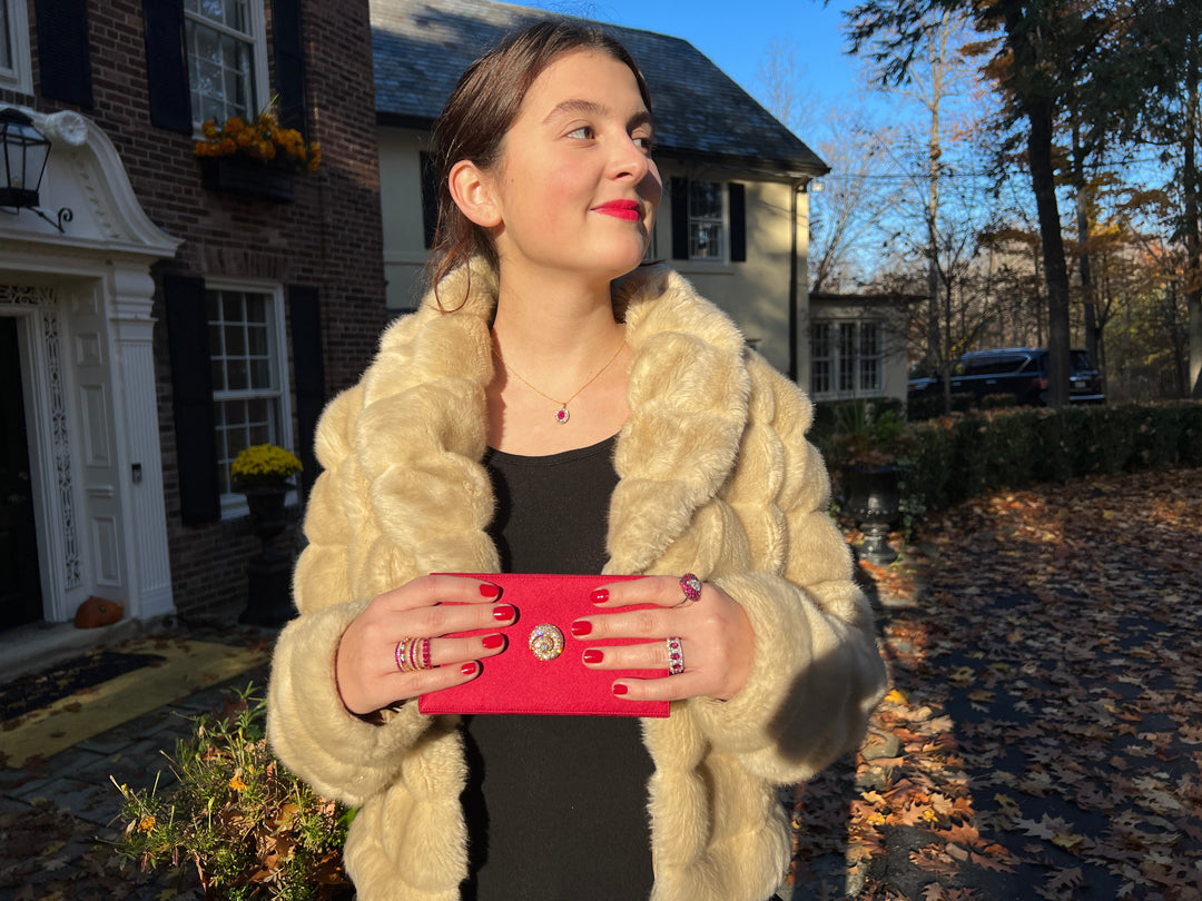 Rare Red Satin Clutch by Renaud Pellegrino for Harry Winston Diamond 18K Yellow Gold