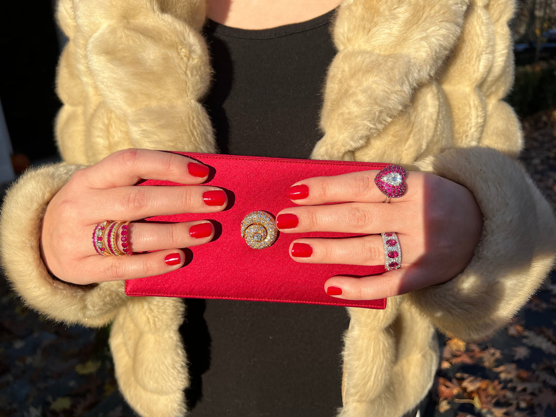 Rare Red Satin Clutch by Renaud Pellegrino for Harry Winston Diamond 18K Yellow Gold