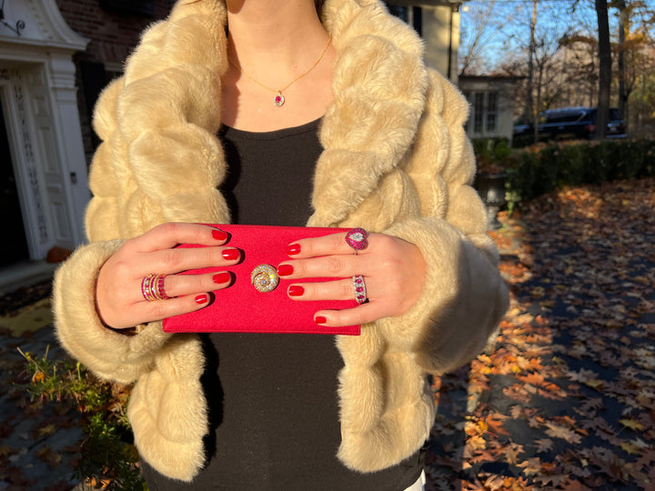 Rare Red Satin Clutch by Renaud Pellegrino for Harry Winston Diamond 18K Yellow Gold