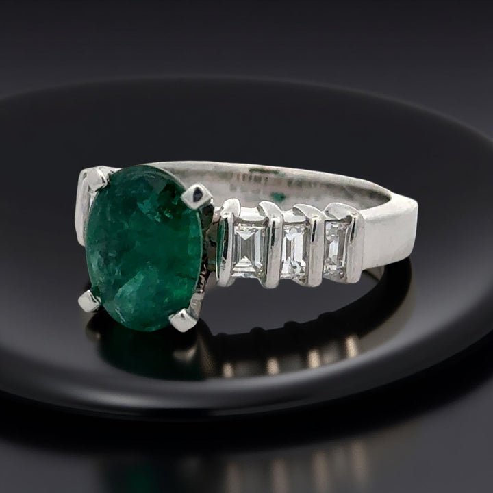 Oval Emerald and Diamond Platinum Ring