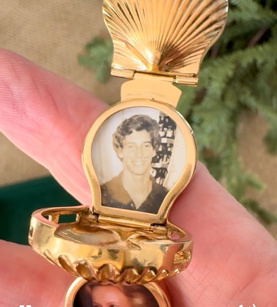 Retro 1940's Clam Watch and Diamond, Ruby Locket Bracelet.
