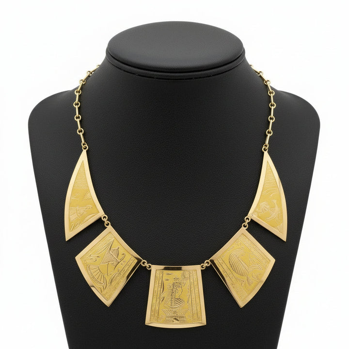 Estate "Story Board Egyptian" 14K Yellow Gold Necklace 15355