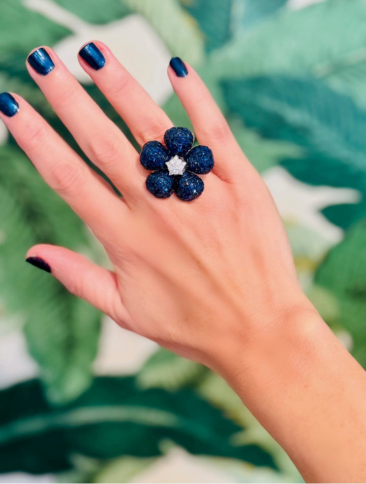 14.50 cttw Sapphire & Diamond 18K White Gold Ring 15700