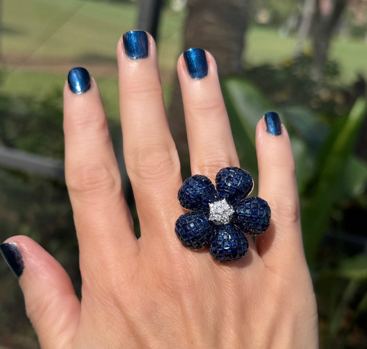 14.50 cttw Sapphire & Diamond 18K White Gold Ring 15700