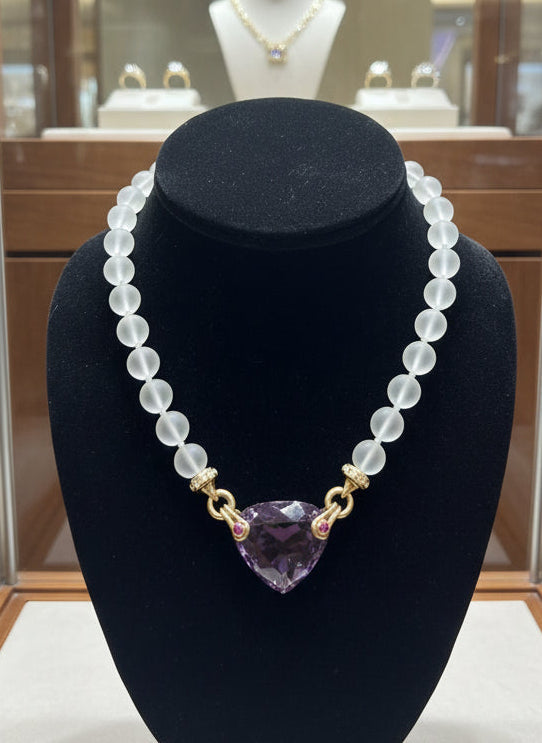 Italian Diamond, Ruby, Amethyst, Rock Crystal 18K Yellow Gold Necklace