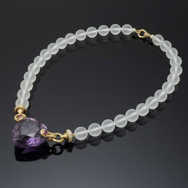 Italian Diamond, Ruby, Amethyst, Rock Crystal 18K Yellow Gold Necklace