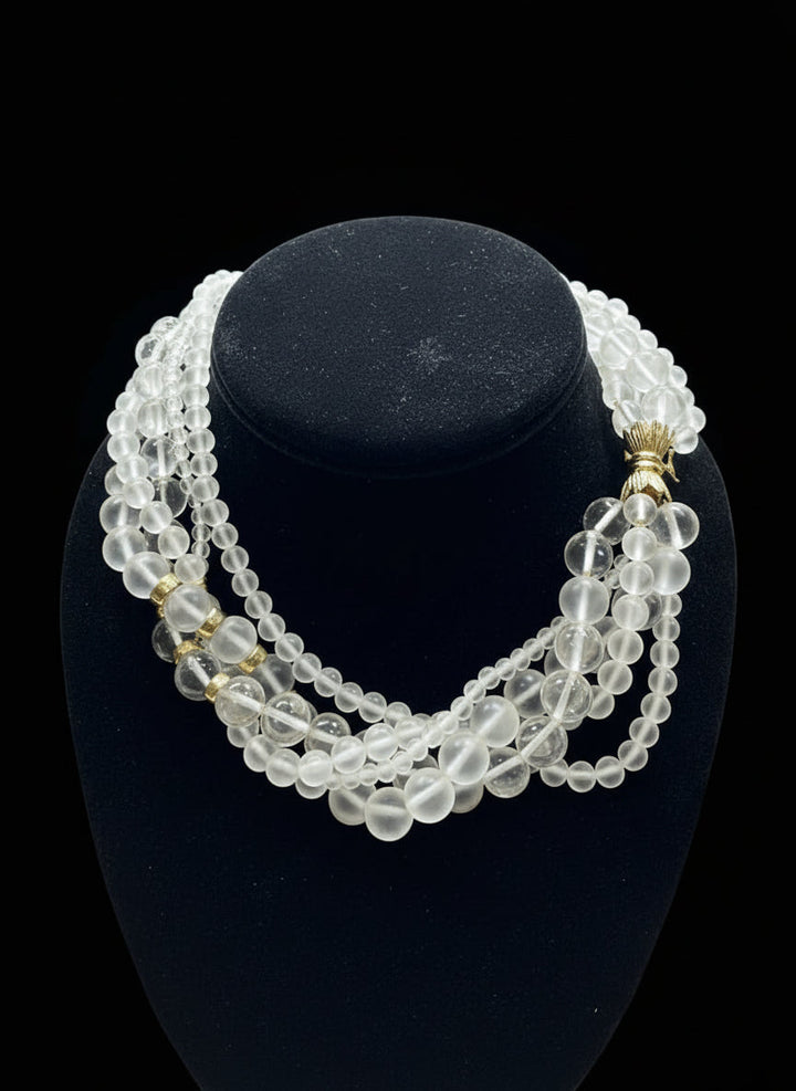 Rock Crystal Multi Strand and 14K Yellow Gold Necklace