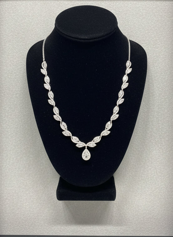 Modern Diamond and Platinum/18Kt White Gold Necklace
