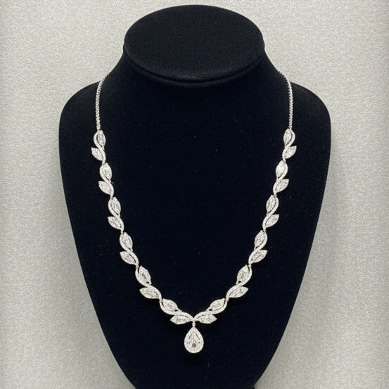 Modern Diamond and Platinum/18Kt White Gold Necklace