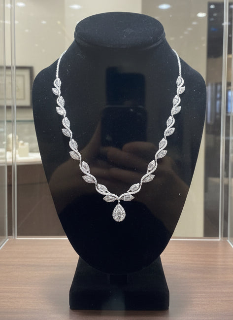 Modern Diamond and Platinum/18Kt White Gold Necklace