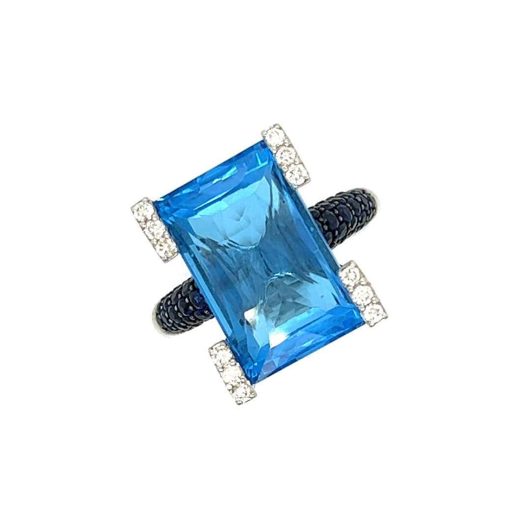 Blue Topaz, Sapphire and Diamond Designer Ring