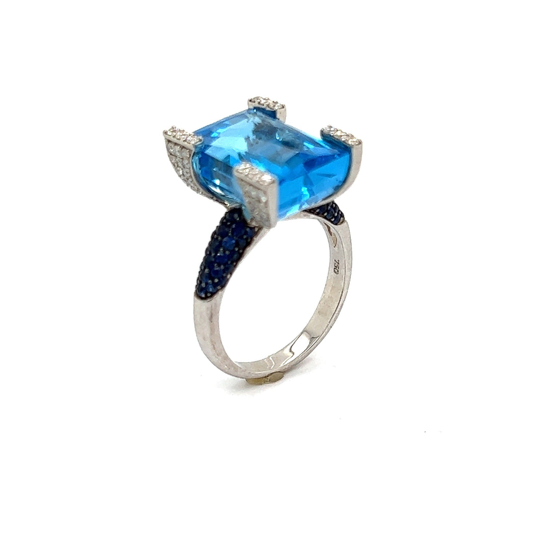 Blue Topaz, Sapphire and Diamond Designer Ring