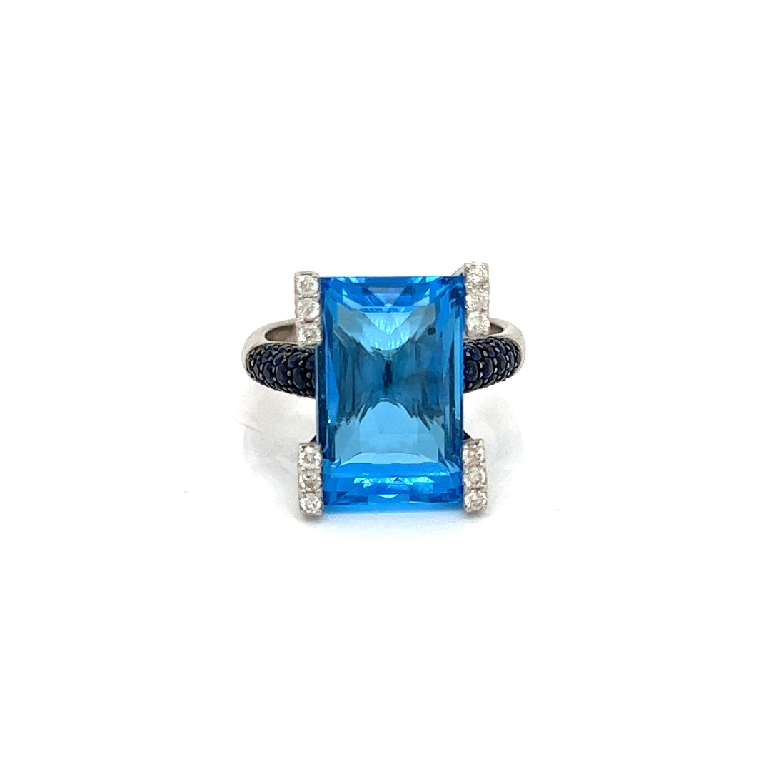 Blue Topaz, Sapphire and Diamond Designer Ring