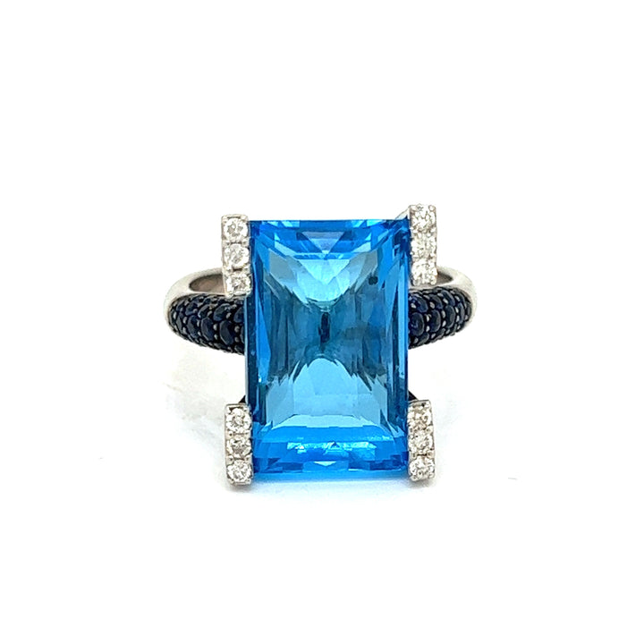 Blue Topaz, Sapphire and Diamond Designer Ring