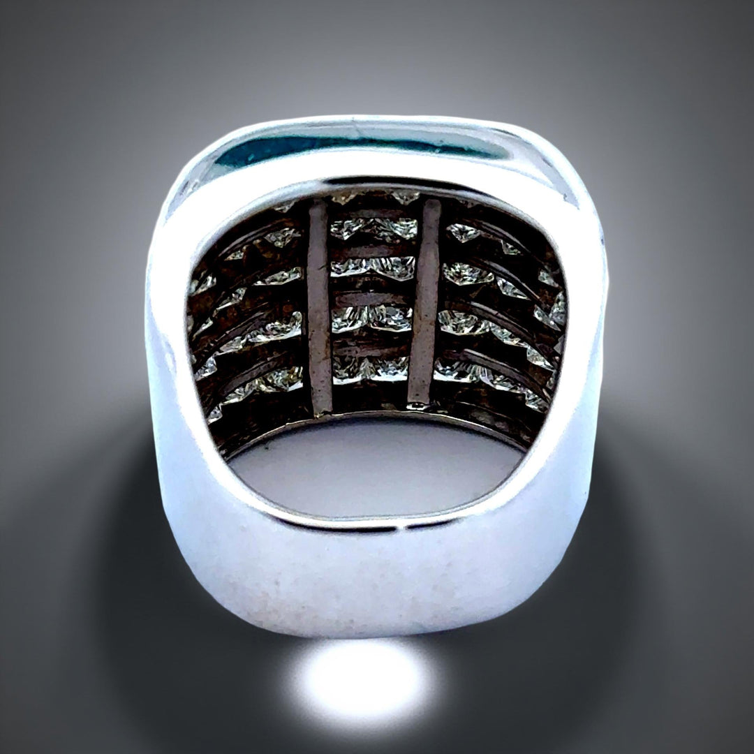 Princess Cut 6 Row Diamond and 18K White Gold Ring