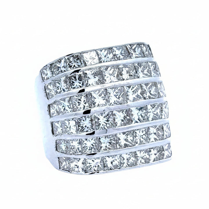 Princess Cut 6 Row Diamond and 18K White Gold Ring