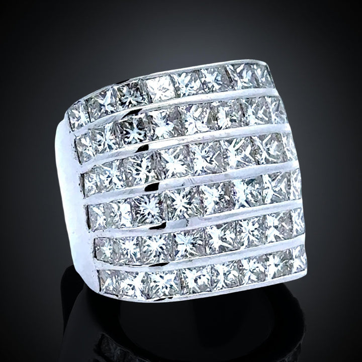 Princess Cut 6 Row Diamond and 18K White Gold Ring