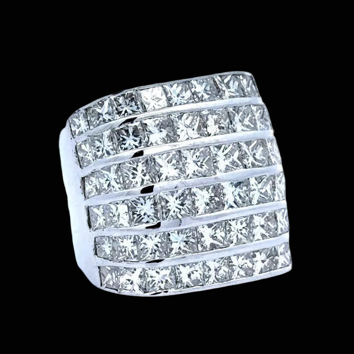 Princess Cut 6 Row Diamond and 18K White Gold Ring
