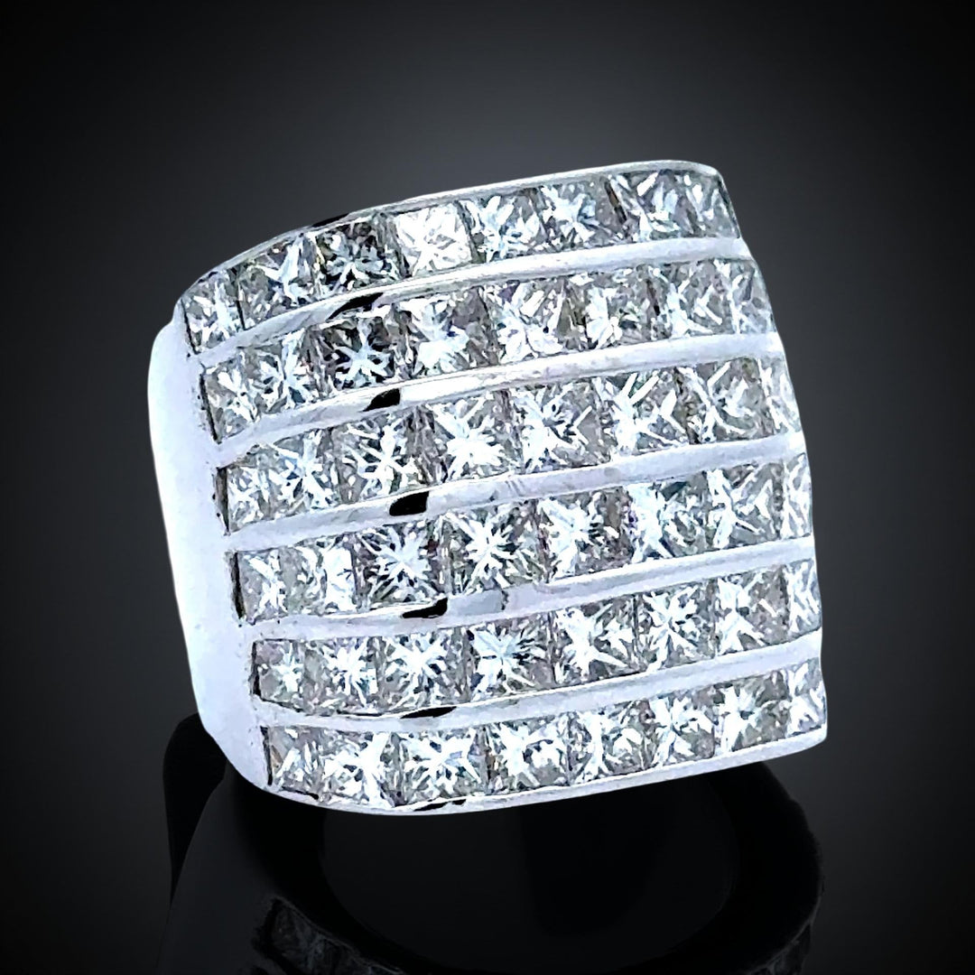 Princess Cut 6 Row Diamond and 18K White Gold Ring