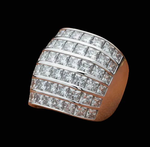 Princess Cut 6 Row Diamond and 18K White Gold Ring
