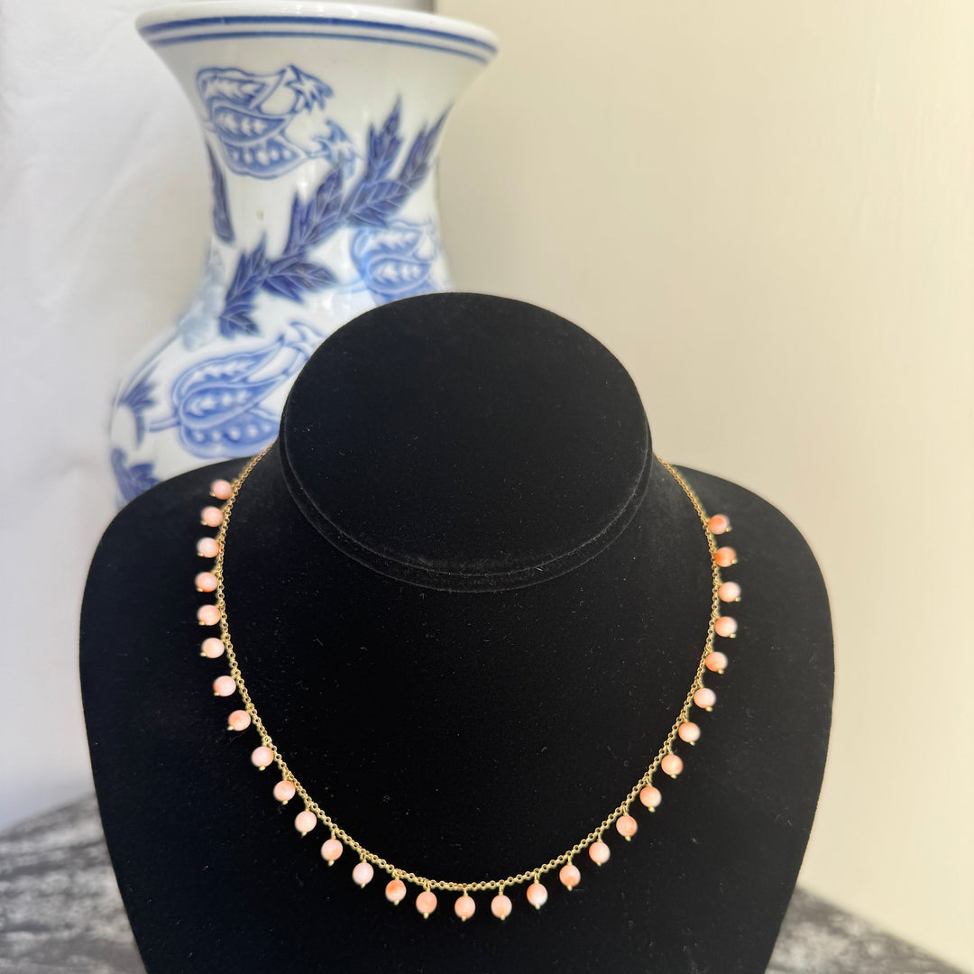 Modern 1960's Angel Skin Coral 18k Yellow Gold Necklace