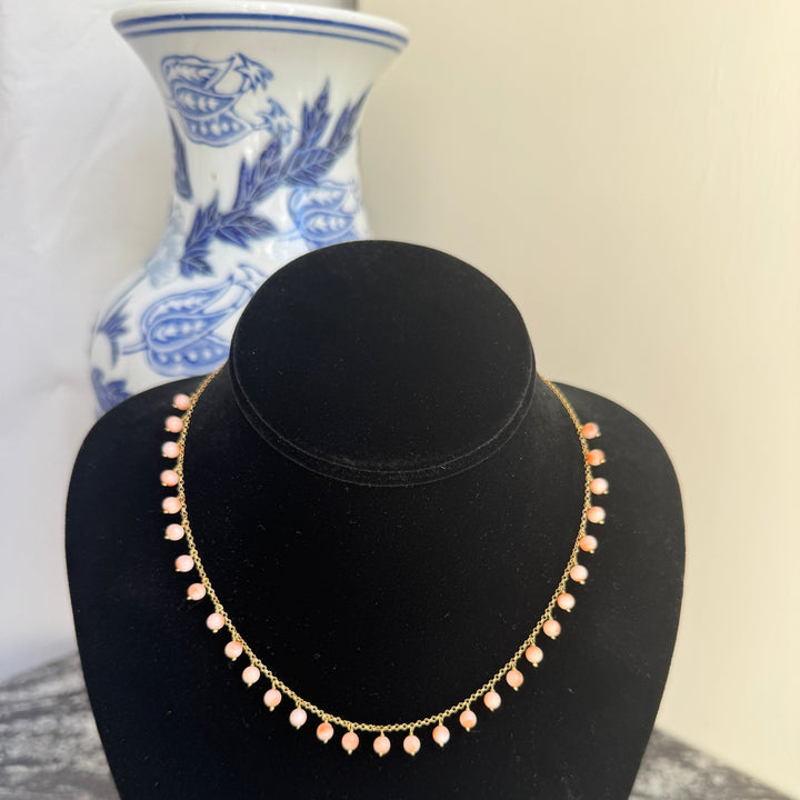 Modern 1960's Angel Skin Coral 18k Yellow Gold Necklace