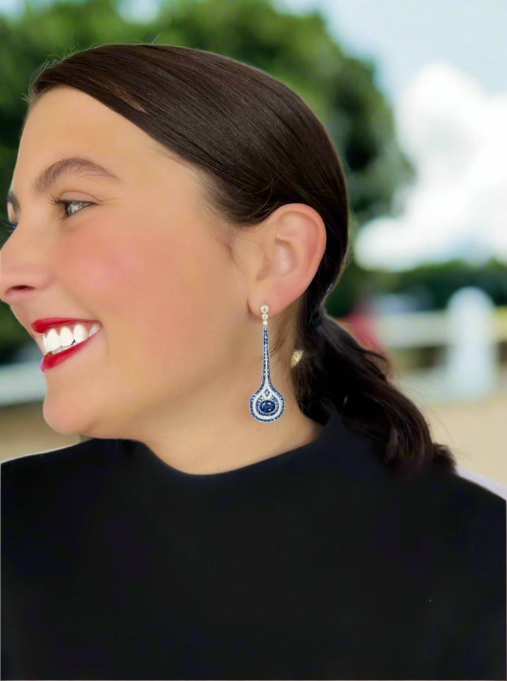 Oval Sapphire and Diamond 18K Earrings