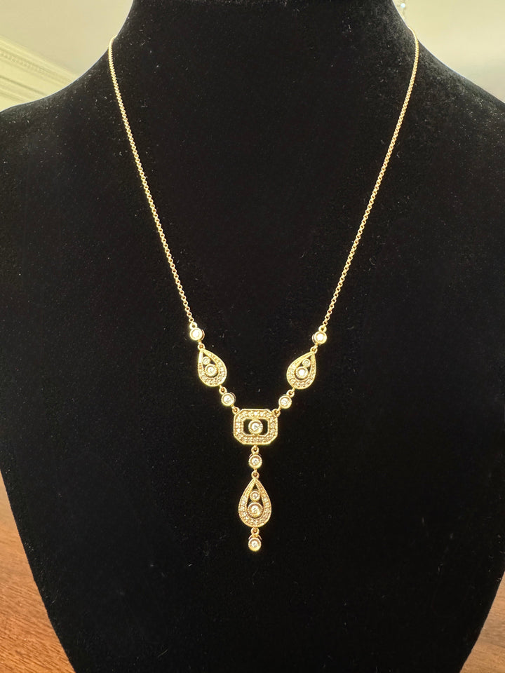 Modern Art Deco Revival Diamond and 14Kt Yellow Gold Necklace